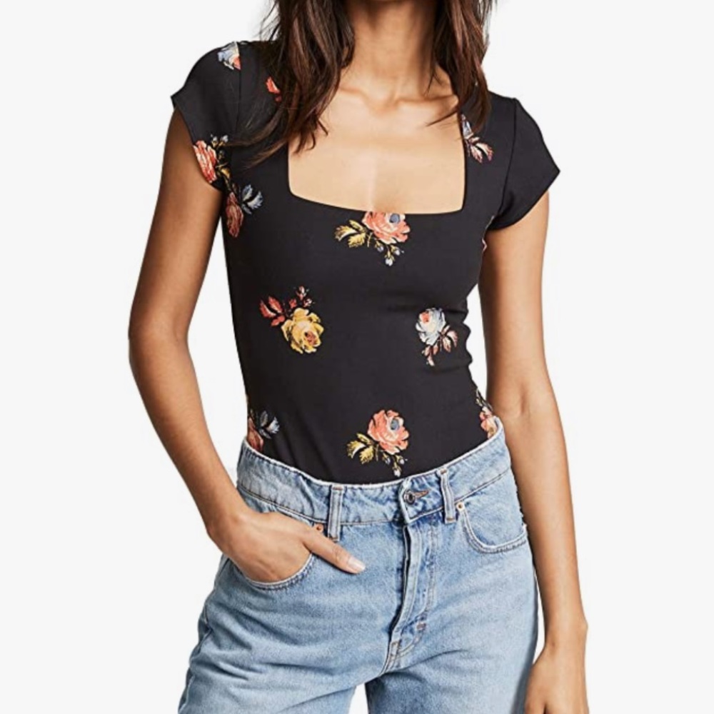 Free people floral square neck bodysuit